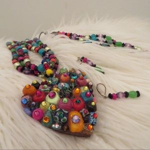 Wooden bedazzled necklace